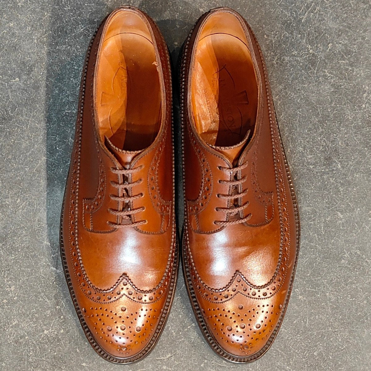 希少 美品 【J.M.WESTON】ジェイエムウエストン 576 ロングウイングチップ 旧旧ロゴ カーフ タンブラウン サイズ UK6.5C 22ラスト