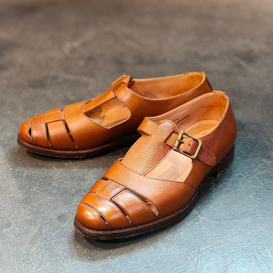 使用数回 【CROCKETT&JONES】クロケット&ジョーンズ フィッシャーマン グルカサンダル グレインレザー ブラウン サイズ UK7E 定価¥112,200-