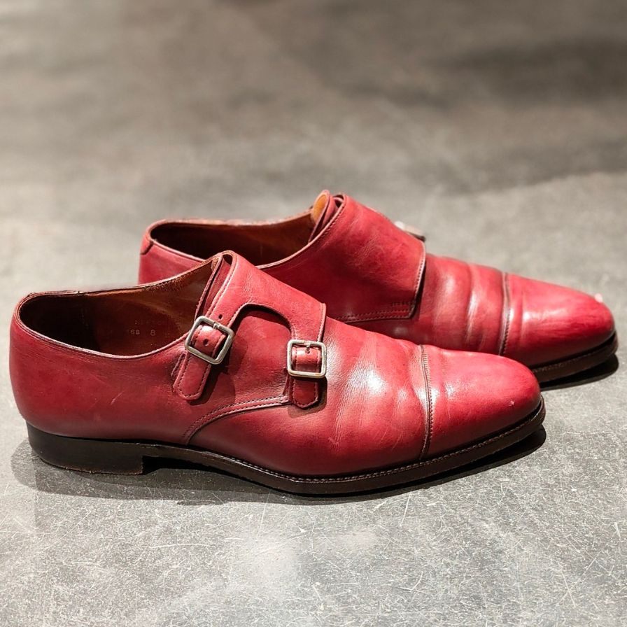 【CROCKETT&JONES】クロケット&ジョーンズ レプトン ダブルモンクストラップ バーガンディ カーフ サイズUK8E 337ラスト 参考定価¥159,500-