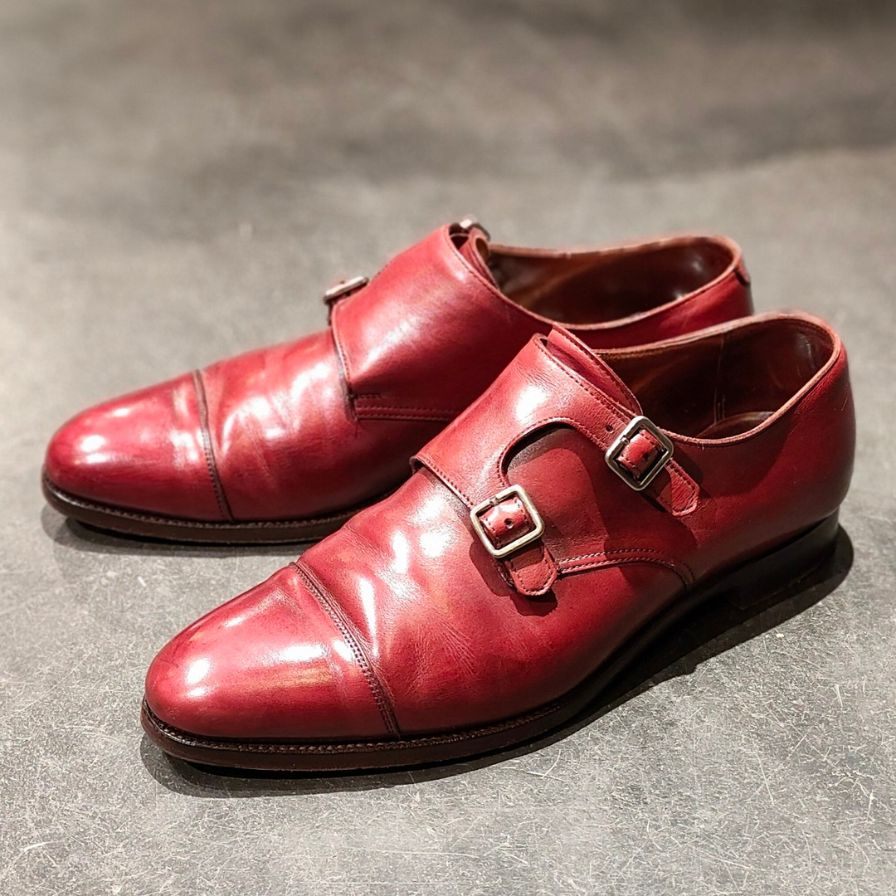 【CROCKETT&JONES】クロケット&ジョーンズ レプトン ダブルモンクストラップ バーガンディ カーフ サイズUK8E 337ラスト 参考定価¥159,500-