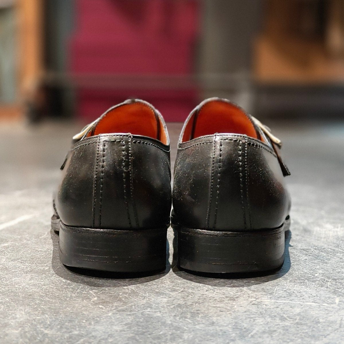 希少【J.M.WESTON】ジェイエムウエストン 旧旧ロゴ シングルモンク Wメダリオン カーフ ブラック サイズUK7.5E