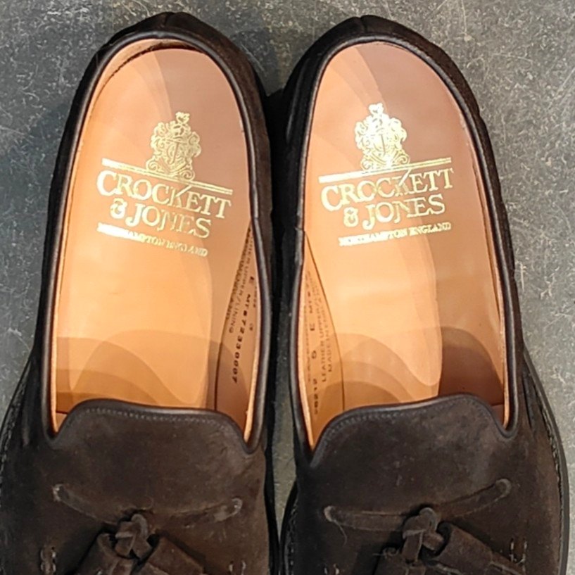 試着程度【CROCKETT&JONES】クロケット&ジョーンズ キャベンディッシュ3 タッセルローファー スエード ブラック サイズUK5E 375ラスト 参考定価¥126,500-