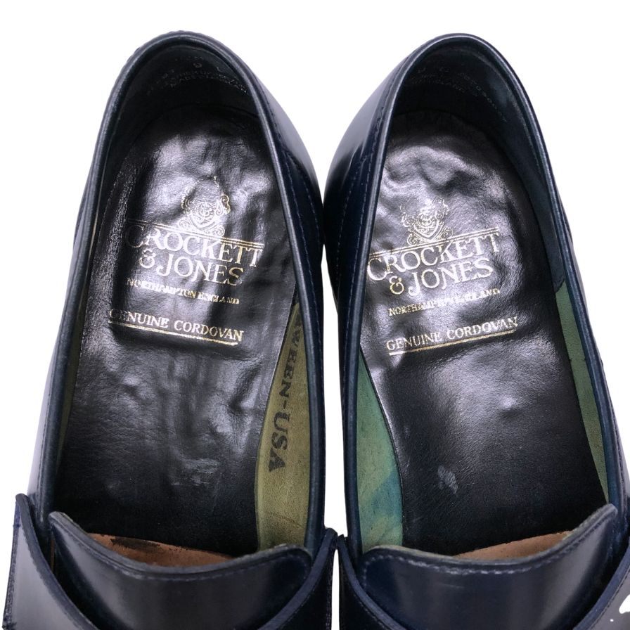 希少 美品 【CROCKETT & JONES】クロケット&ジョーンズ ロムジー ローファー コードバン アンラインド ネイビー サイズUK9E 375ラスト