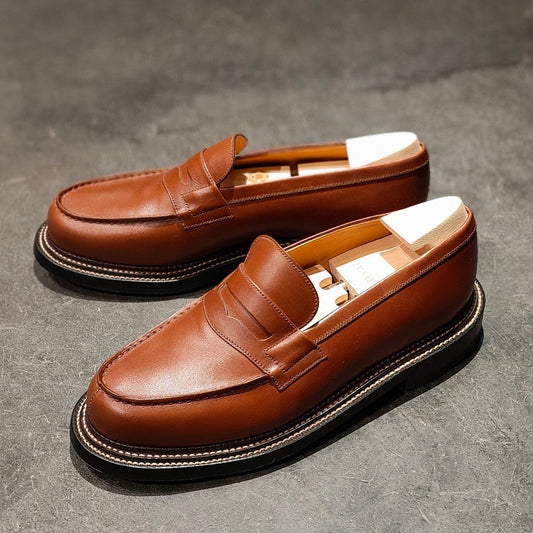 使用数回【J.M.WESTON】ジェイエムウエストン 385 トリプルソール ローファー ボックスカーフ タンブラウン サイズ UK8E 41ラスト 参考定価¥198,000-