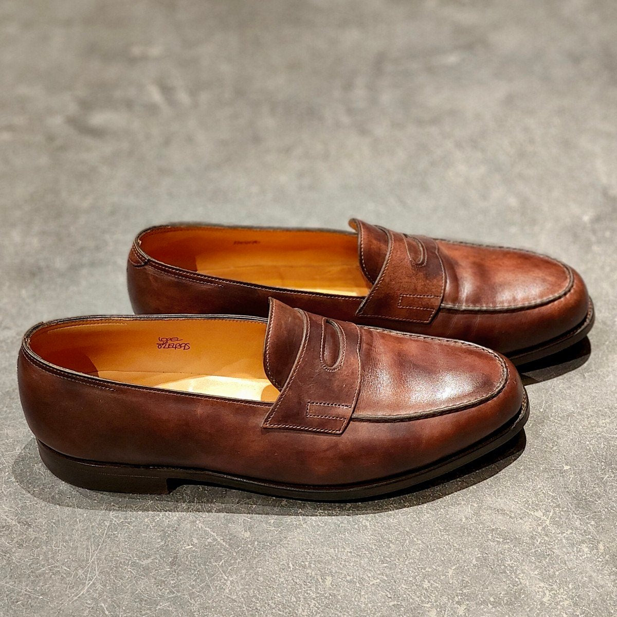 希少 使用数回 【JOHN LOBB】ジョンロブ 旧ロゴ ロペス ローファー ミュージアムカーフ ダークブラウン サイズ UK8.5E 4395ラスト 参考定価¥269,500-