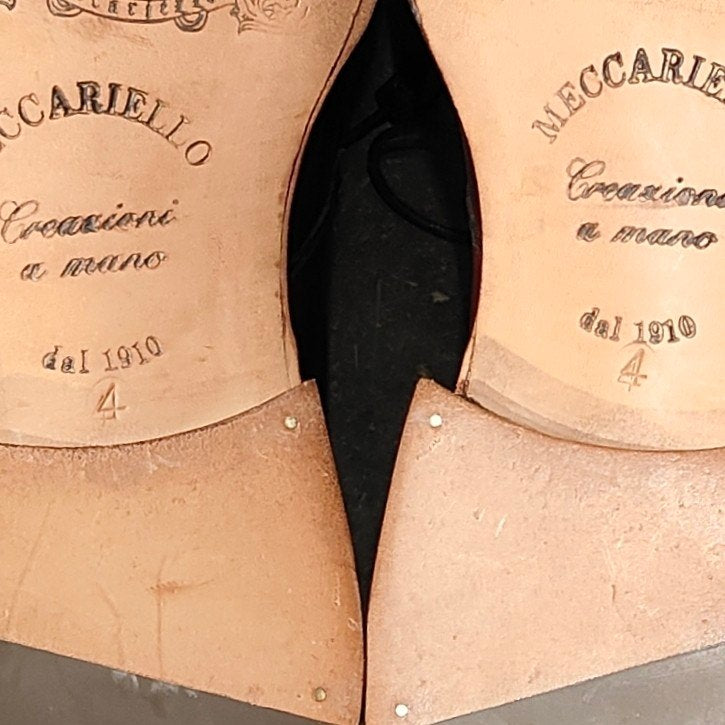 希少 試着程度【MECCARIELLO】メッカリエロ 旧時代 プレーントゥ カーフ ミュージアムカーフ ブラウン サイズ 4(UK5.5相当)