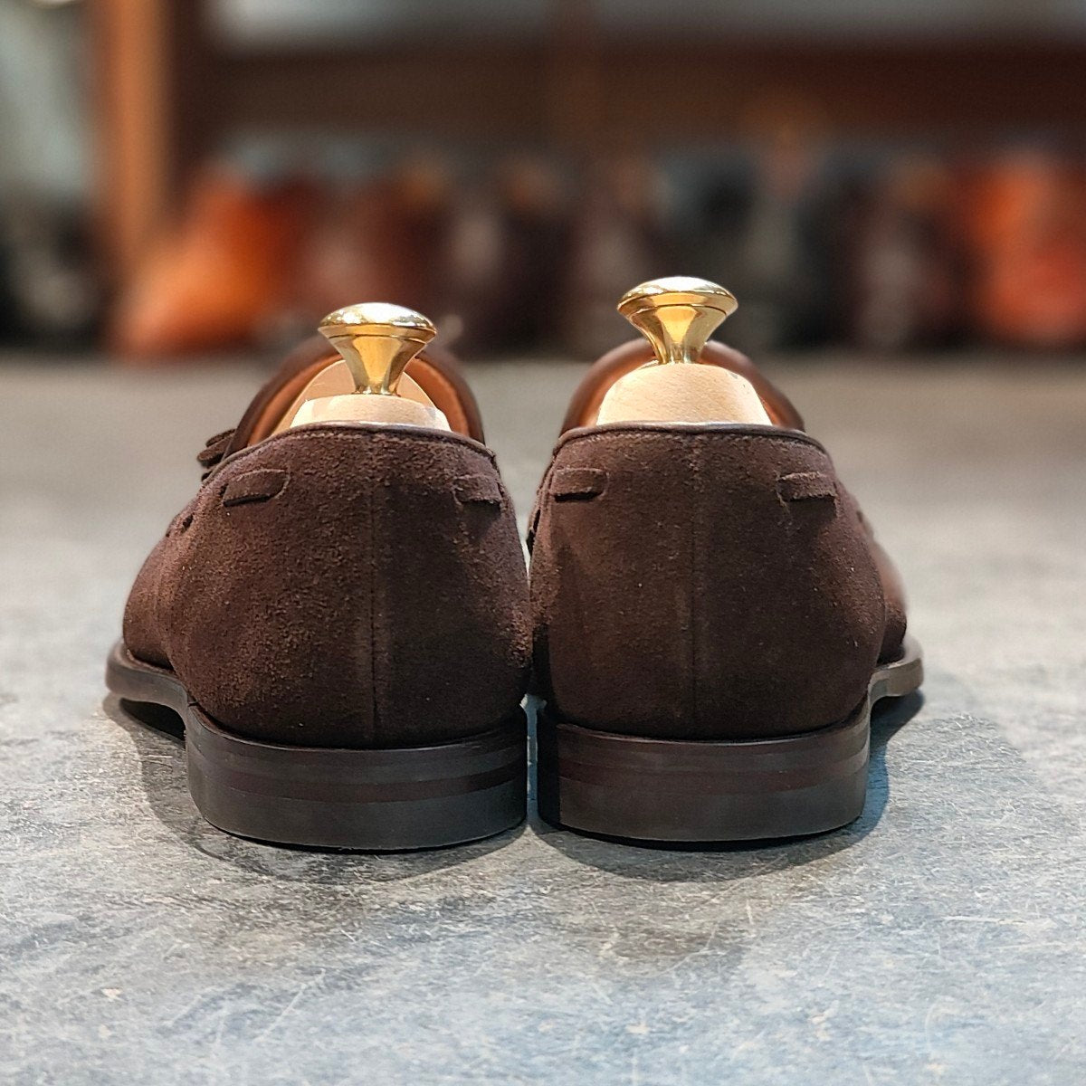 使用数回【CROCKETT&JONES】クロケット&ジョーンズ キャベンディッシュ3 タッセルローファー スエードダークブラウン サイズUK6.5E 375ラスト 参考定価¥115,500-