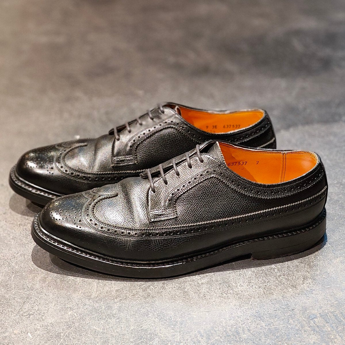 希少 【FLORSHEIM】フローシャイム ケンムール 筆記体ロゴ 緑枠 ウイングチップ グレインレザー ブラック サイズ US9