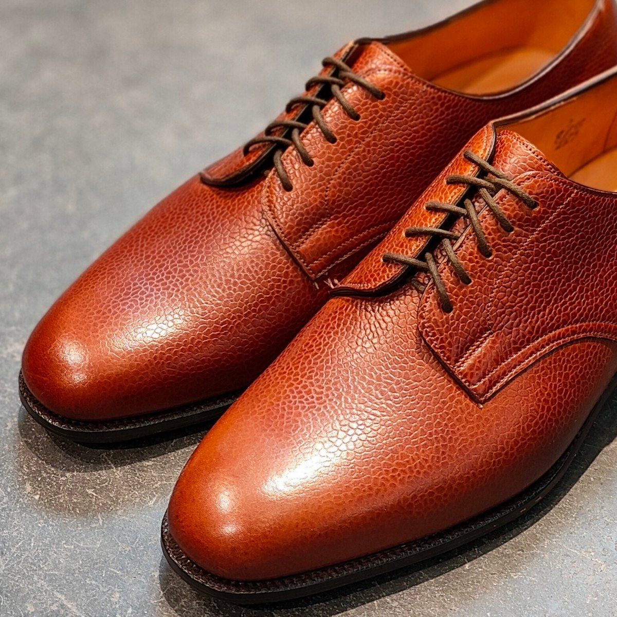 希少 新品未使用 【EDWARD GREEN】エドワードグリーン MADEBYロゴ旧工場製 プレーントゥ グレインレザー ブラウン サイズUK8D 33ラスト