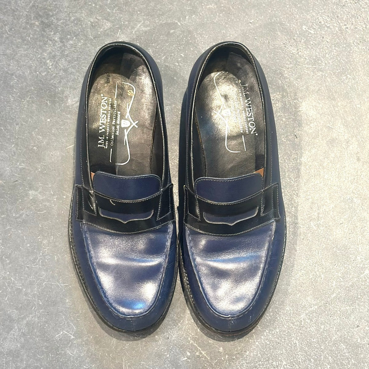 希少【J.M.WESTON】ジェイエムウエストン 180 シグニチャーローファー サントノーレコレクション ローファー カーフ ネイビー×ブラック サイズ4.5D 41ラスト