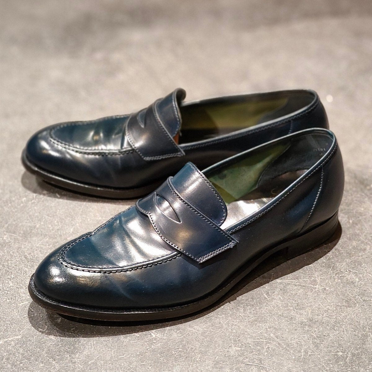 希少 美品 【CROCKETT & JONES】クロケット&ジョーンズ ロムジー ローファー コードバン アンラインド ネイビー サイズUK9E 375ラスト