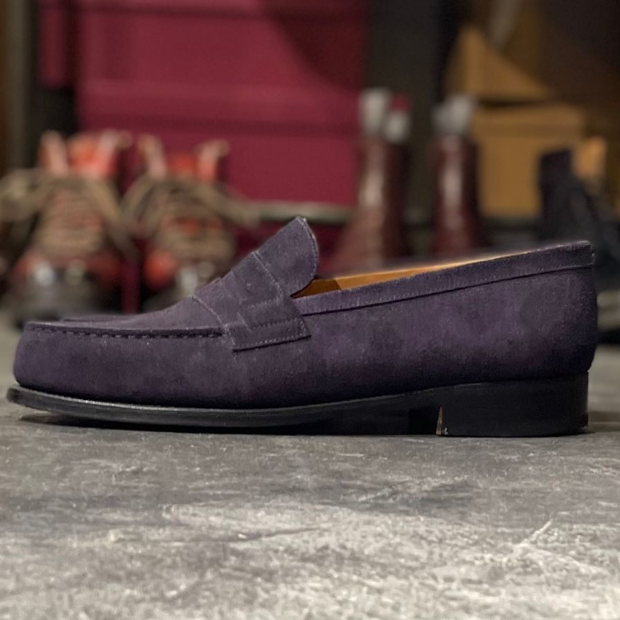 極美品【J.M.WESTON】ジェイエムウエストン 180 シグニチャーローファー スエード ネイビー サイズ UK7C 41ラスト 参考定価¥151,800-