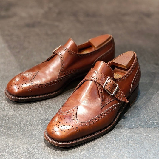 希少 【J.M.WESTON】ジェイエムウエストン 1733 80年代?金ロゴ シングルモンク ウイングチップ カーフ タンブラウン 7D