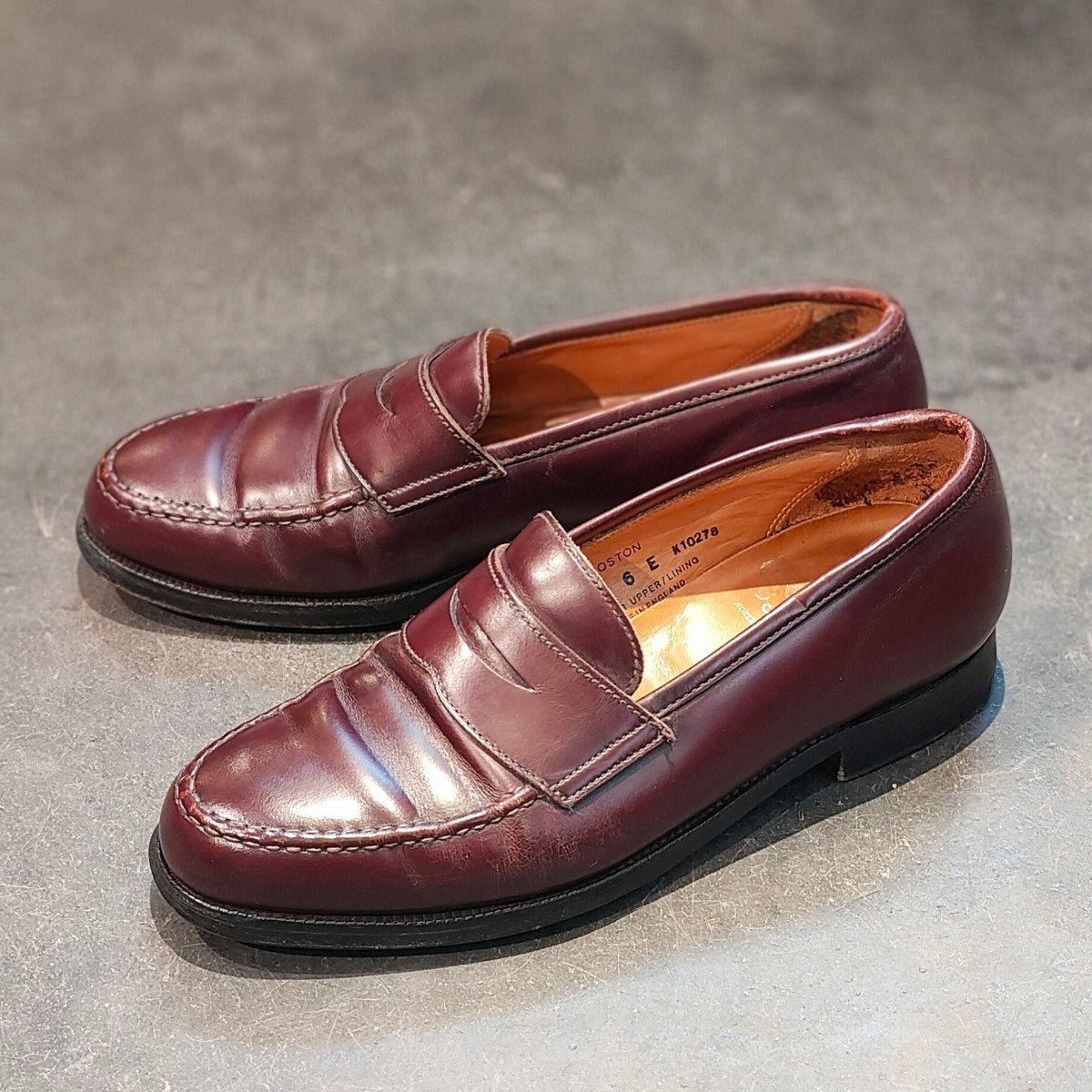 【Crockett&Jones】クロケット&ジョーンズ ボストン ローファー カーフ バーガンディ サイズUK6E 314ラスト