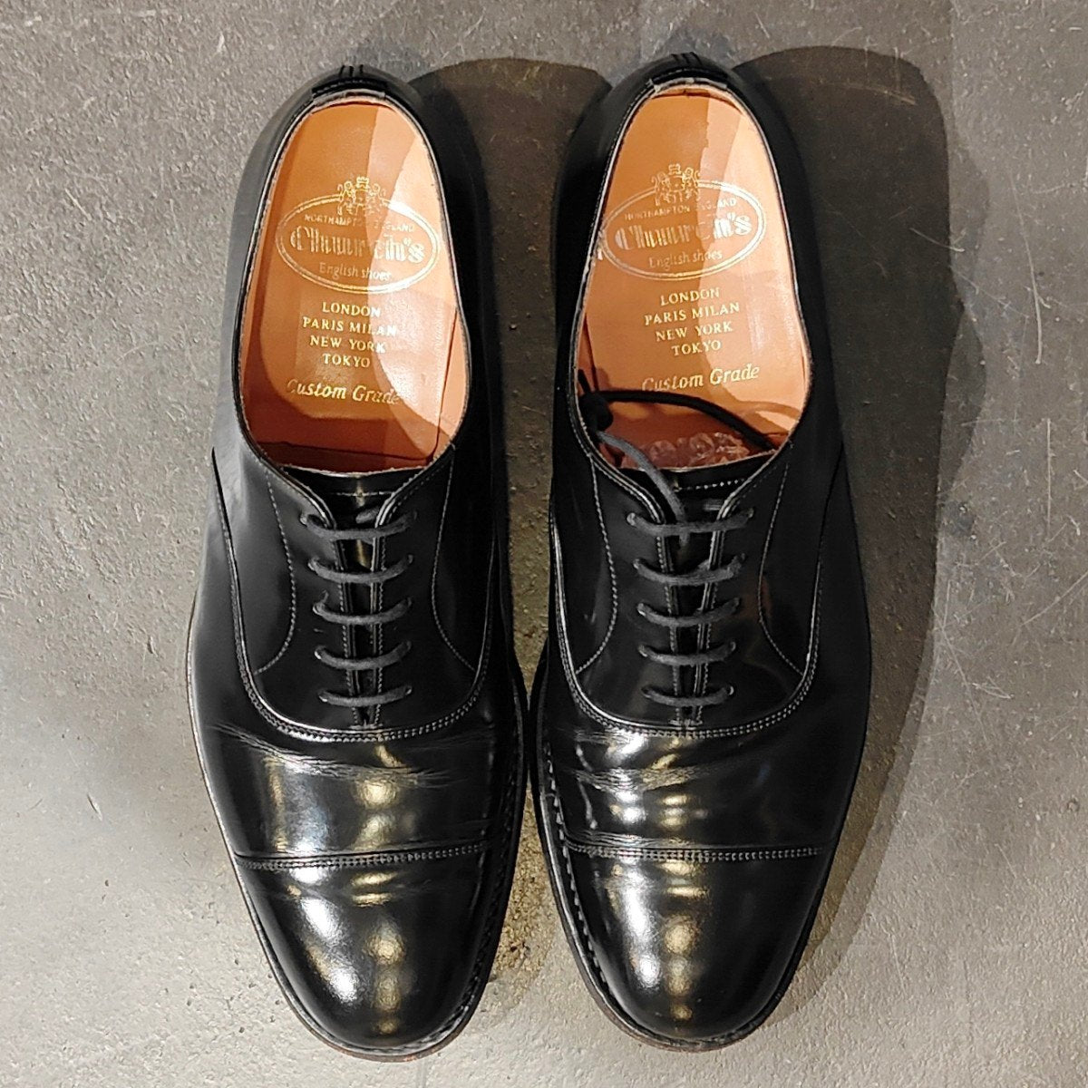 美品【Church’s】チャーチ コンサル ストレートチップ ポリッシュドバインダーカーフ ブラック サイズ 6.5F 173ラスト 定価¥176,000-