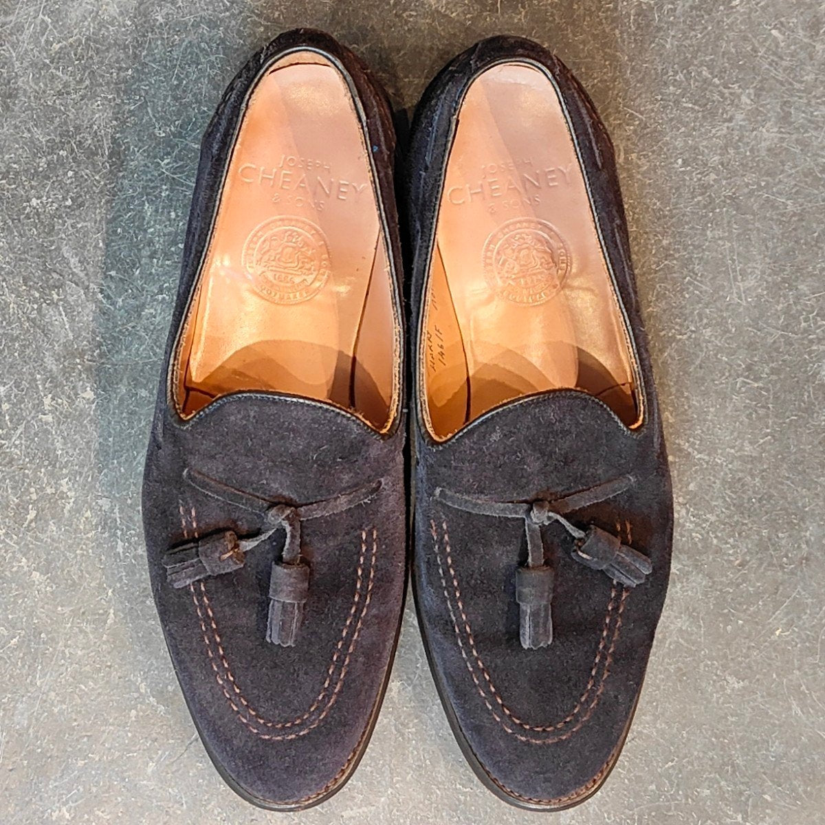 美品【JOSEPH CHEANEY】ジョセフチーニー ハリー タッセルローファー スエード ネイビー サイズUK7 参考定価¥92,400-