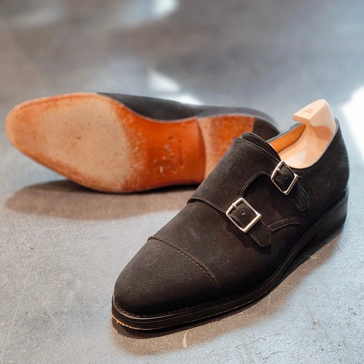 使用数回 【JOHN LOBB】ジョンロブ ウィリアム ダブルモンク スエード サイズ UK5.5E 9795ラスト 定価¥237,600-