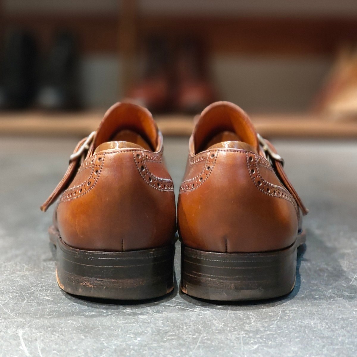 希少 【J.M.WESTON】ジェイエムウエストン 1733 80年代?金ロゴ シングルモンク ウイングチップ カーフ タンブラウン 7D