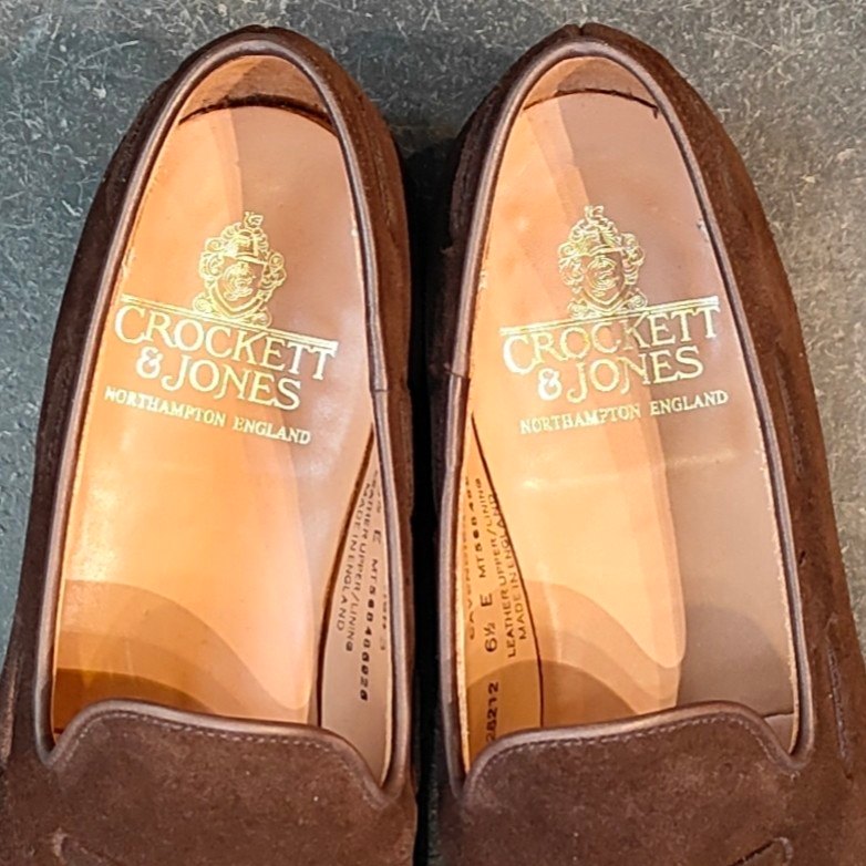 使用数回【CROCKETT&JONES】クロケット&ジョーンズ キャベンディッシュ3 タッセルローファー スエードダークブラウン サイズUK6.5E 375ラスト 参考定価¥115,500-