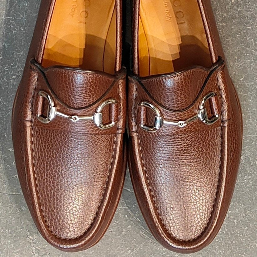 使用数回【GUCCI】グッチ 367762 ホースビットローファー グレインレザー ブラウン サイズUK4.5