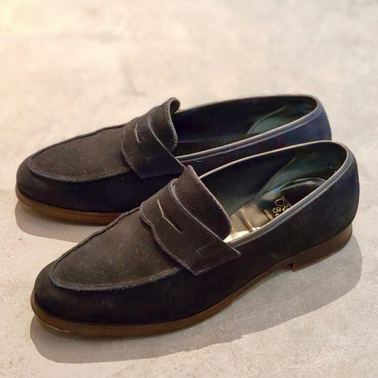 美品【Crockett&Jones】クロケット&ジョーンズ リッチモンド ローファー アンライニング スエード ネイビー サイズUK6E相当
