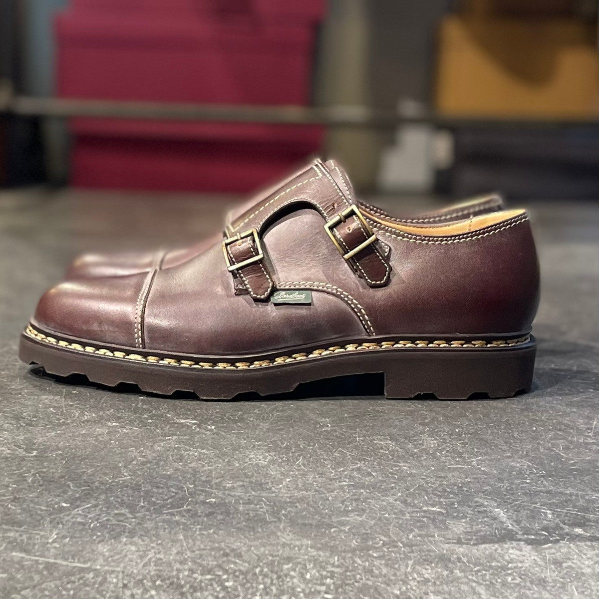 新品未使用【Paraboot】パラブーツ ダブルモンク ウィリアム カーフ マロン サイズ UK6.5 定価¥96,800-