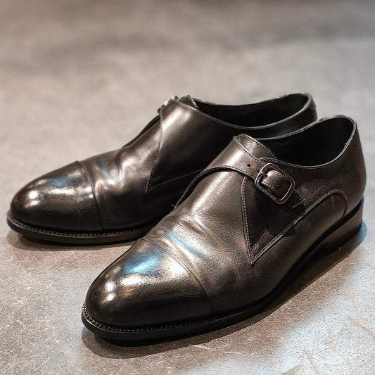 ※純正オールソール交換品【J.M.WESTON】ジェイエムウエストン 379 シングルモンク カーフ ブラック サイズ UK7.5D U3ラスト