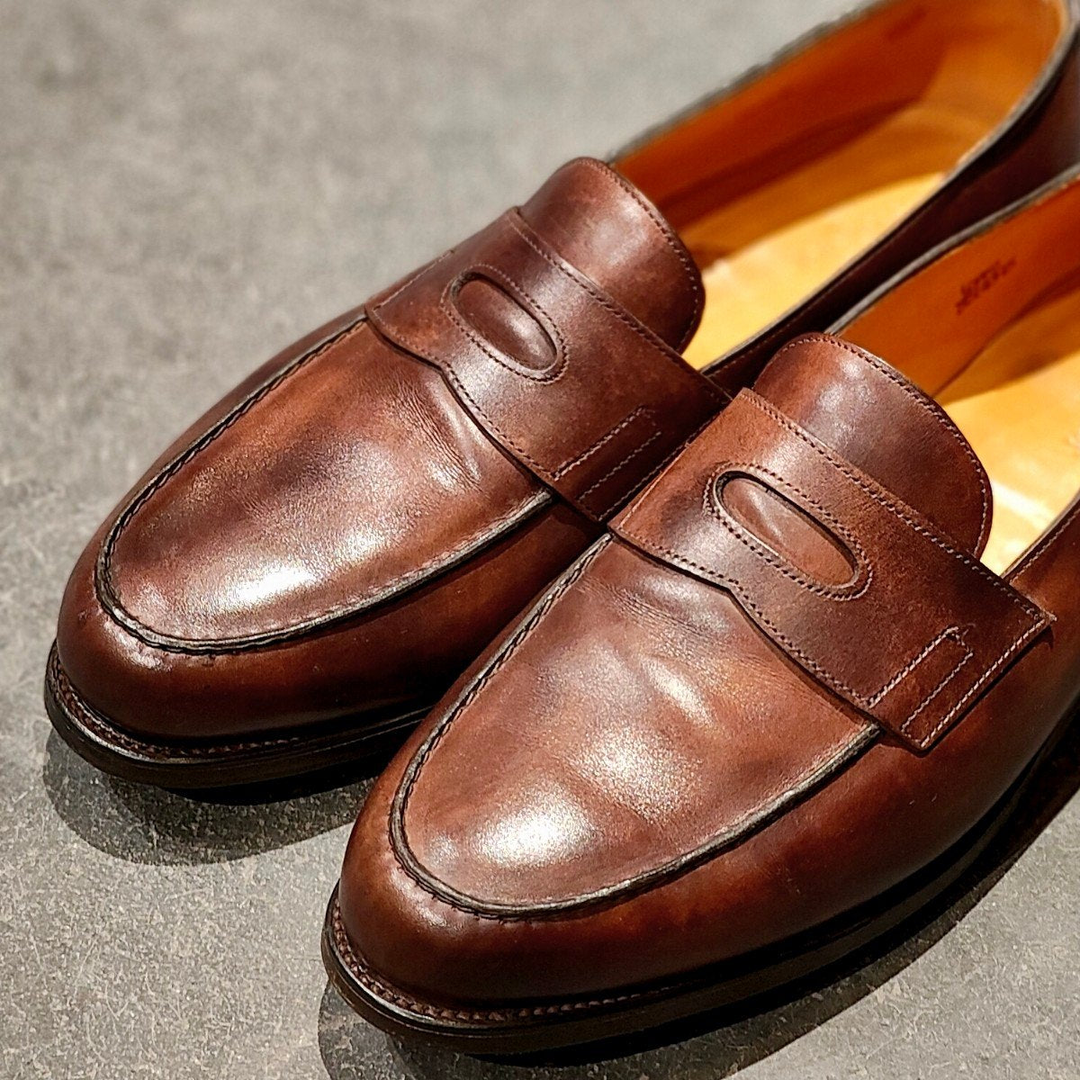 希少 使用数回 【JOHN LOBB】ジョンロブ 旧ロゴ ロペス ローファー ミュージアムカーフ ダークブラウン サイズ UK8.5E 4395ラスト 参考定価¥269,500-