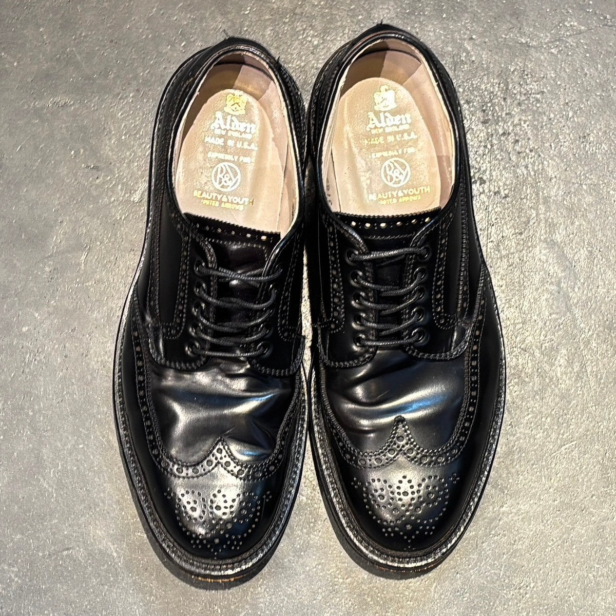 使用数回【ALDEN 】オールデン 31851 ユナイテッドアローズ別注 コードバン ウィングチップ ブラック バリーラスト サイズUS6.5D