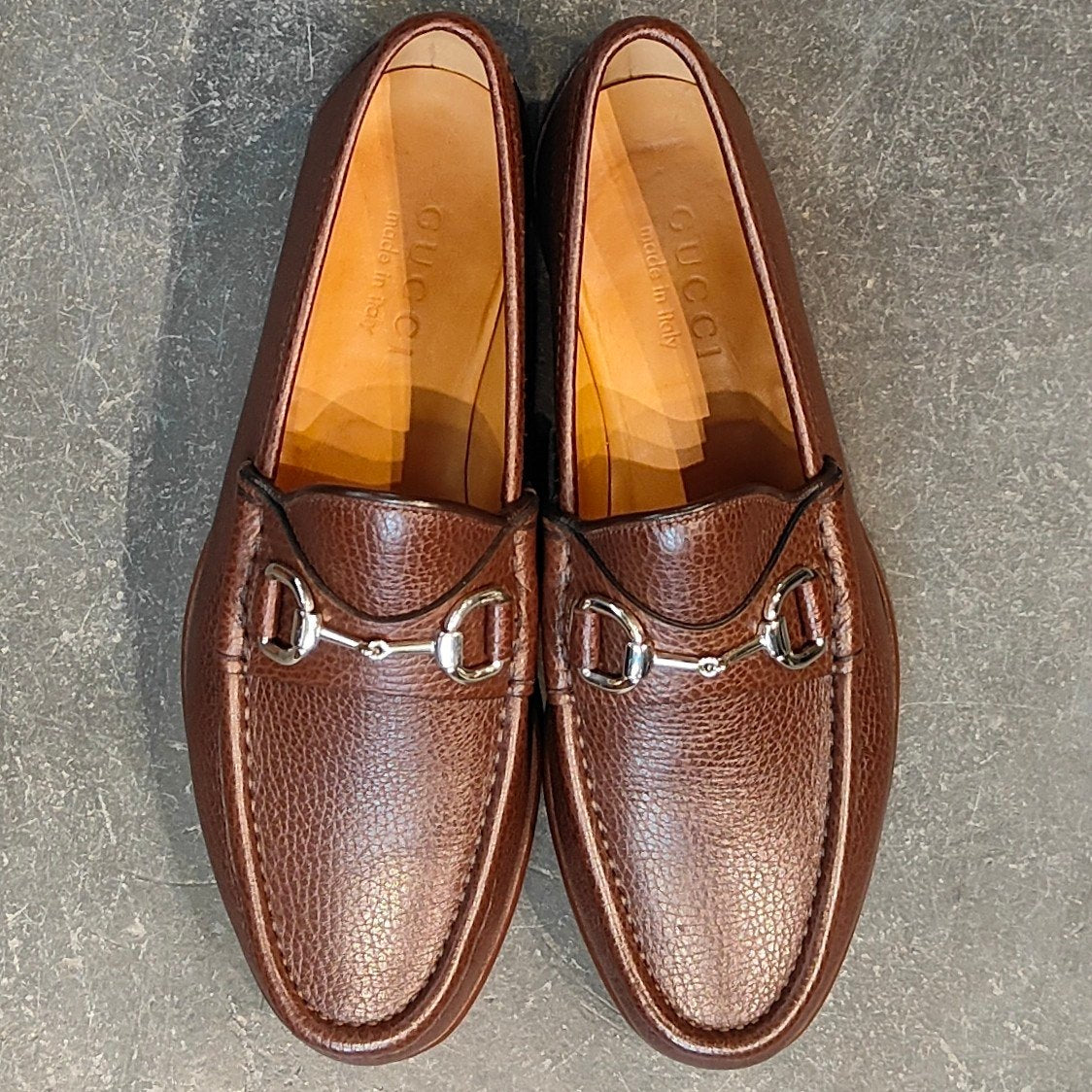 使用数回【GUCCI】グッチ 367762 ホースビットローファー グレインレザー ブラウン サイズUK4.5