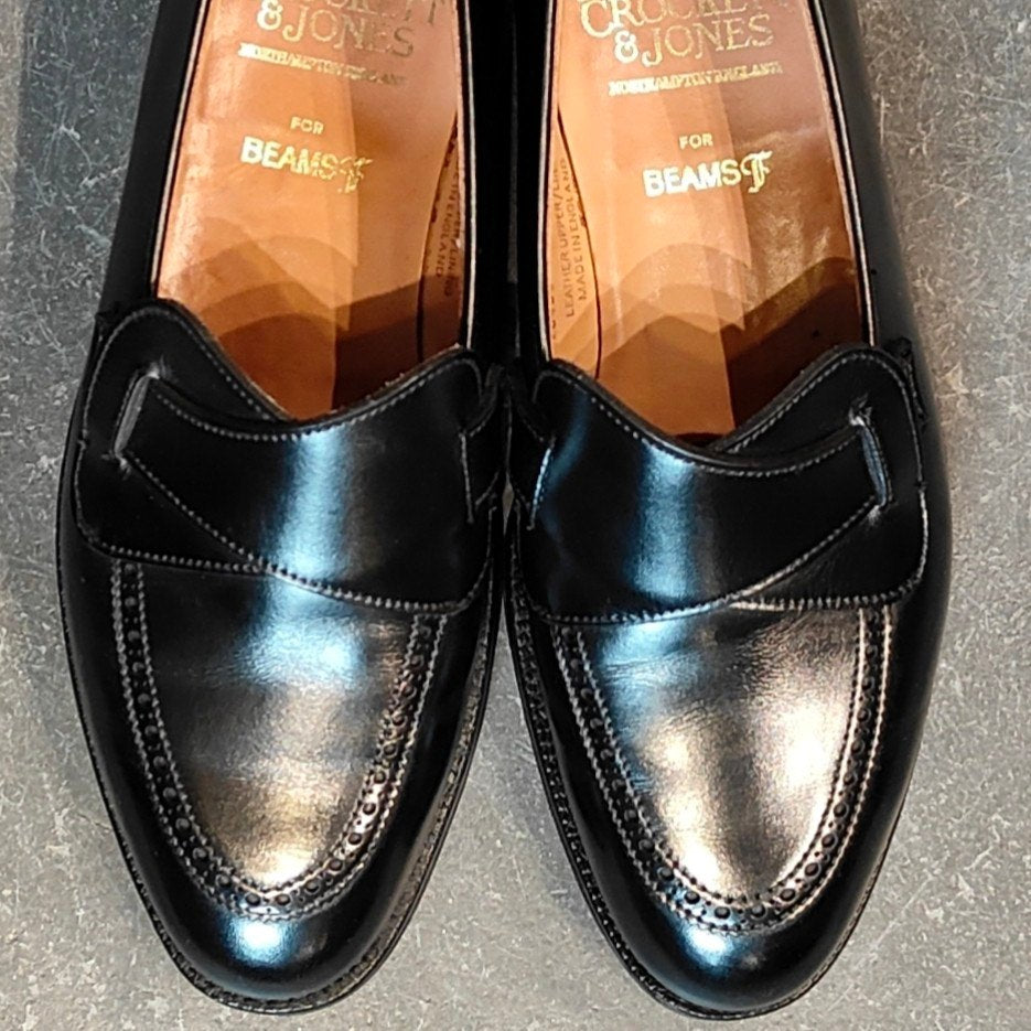 試着程度【CROCKETT&JONES】クロケット&ジョーンズ BEAMSF別注 ブリムストーン バタフライローファー カーフ ブラック サイズUK5.5E 302ラスト 参考定価¥137,500-