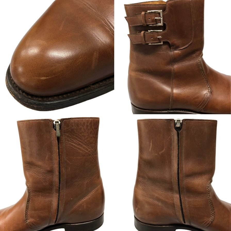 希少【JOHN LOBB】ジョンロブ ウーバン ダブルサイドバックルジップブーツ カーフ ブラウン サイズUK8D 1105Bラスト