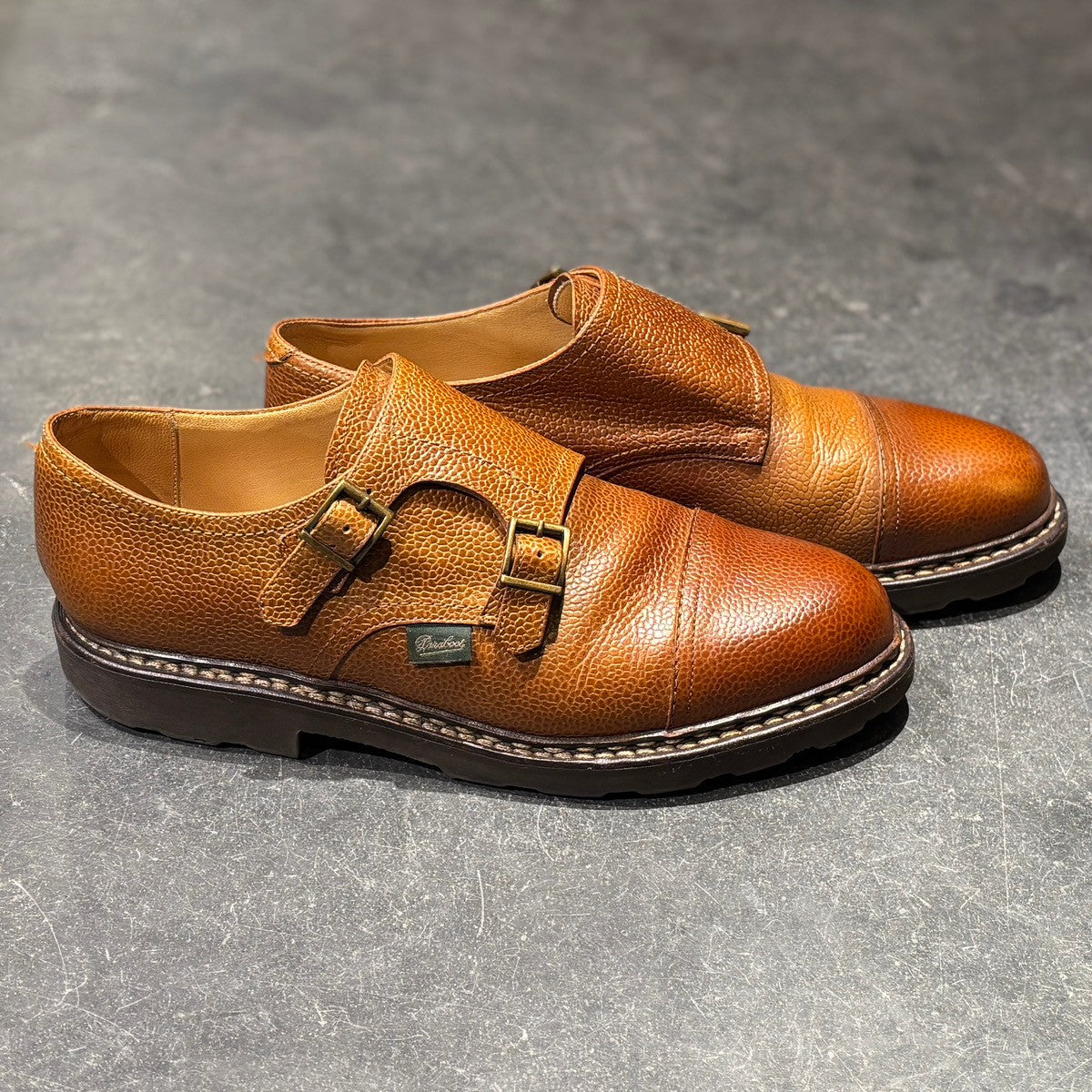 【Paraboot】パラブーツ レザーシューズ ウィリアム ダブルモンク グレインレザー ブラウン サイズ UK7.5