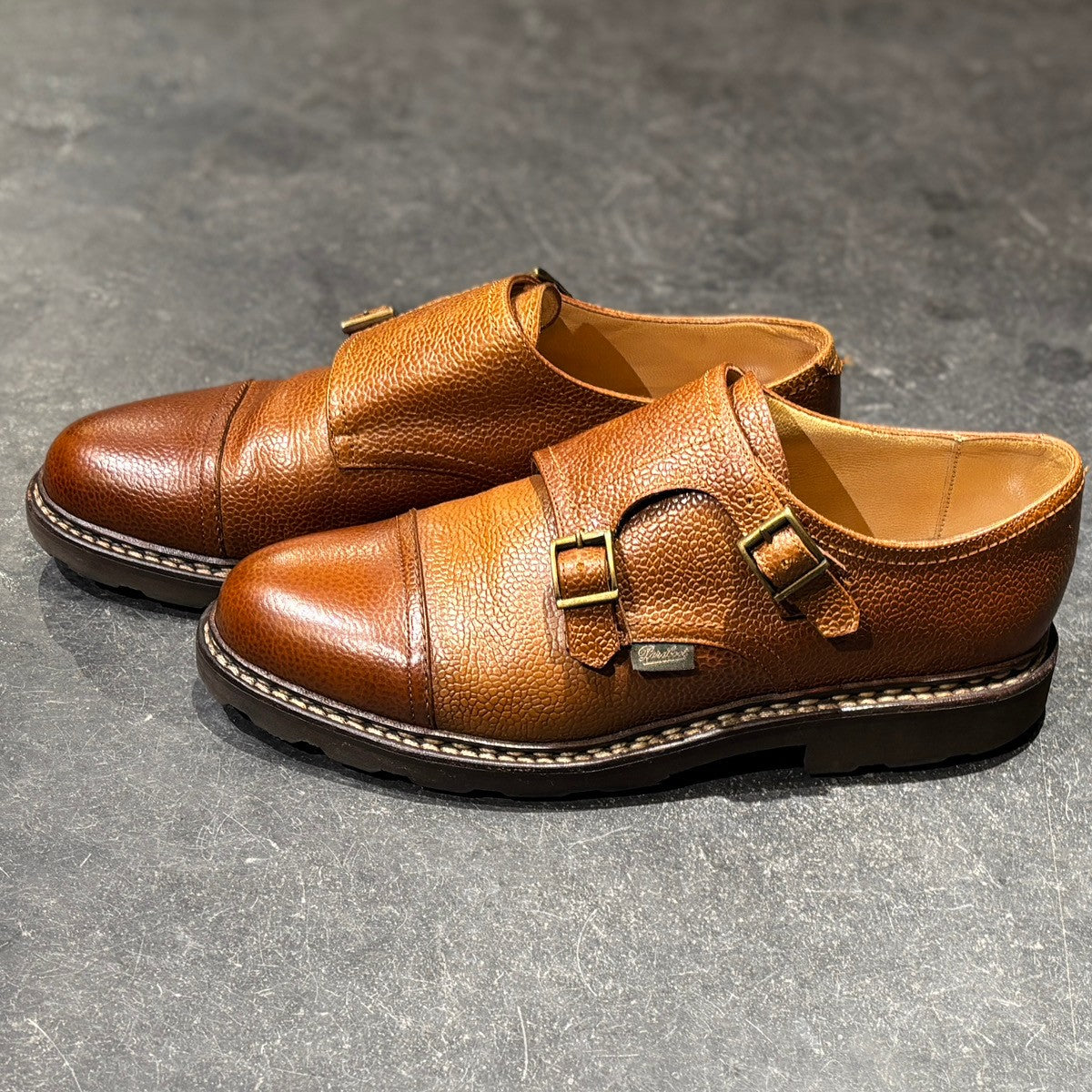 【Paraboot】パラブーツ レザーシューズ ウィリアム ダブルモンク グレインレザー ブラウン サイズ UK7.5