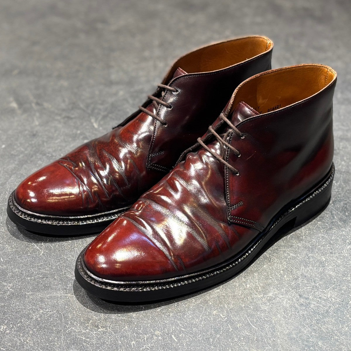 【CROCKETT&JONES】クロケット&ジョーンズ ドーセット チャッカブーツ ガラスレザー バーガンディ サイズUK6.5E
