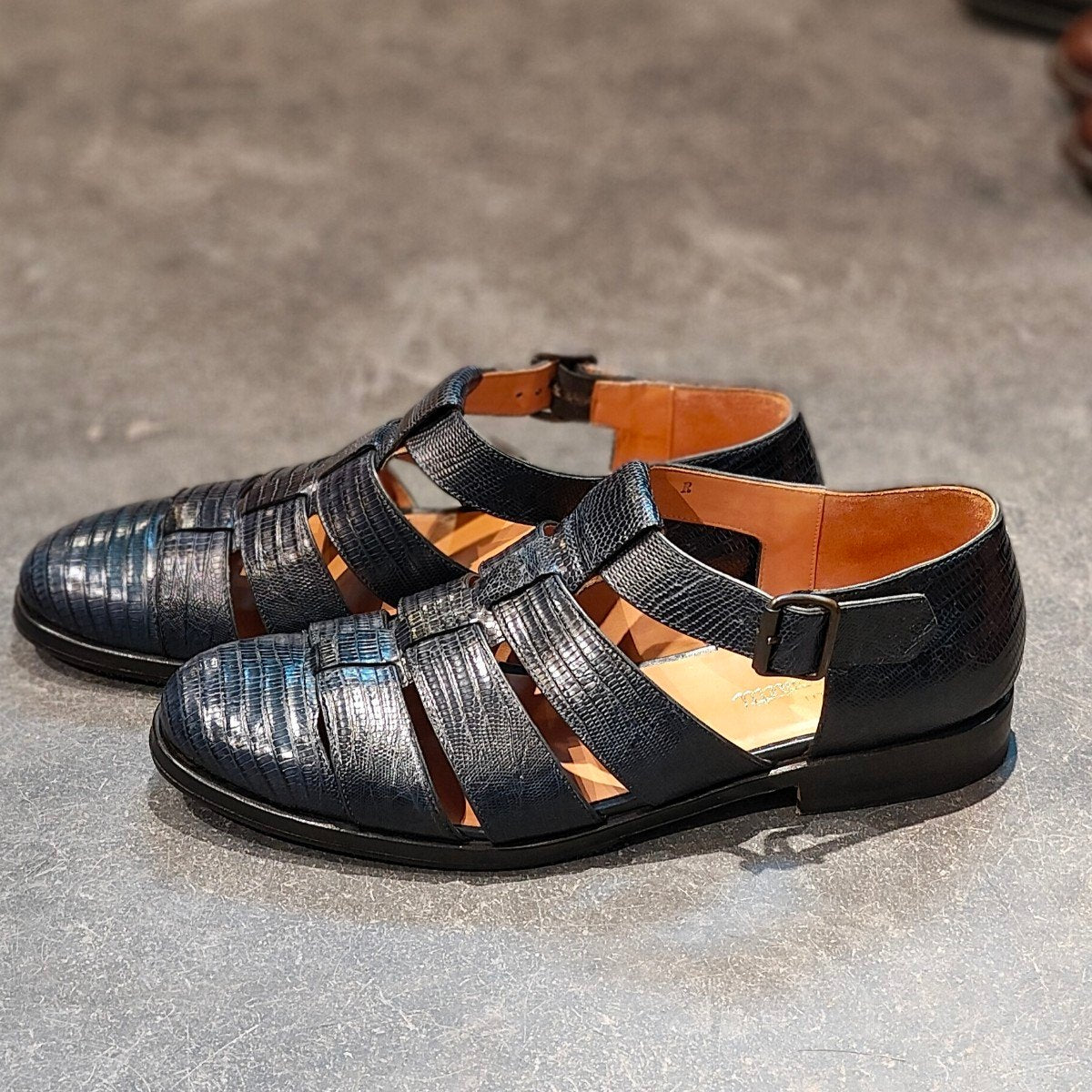 リジェクトサンプル品【F.lli Giacometti】フラテッリ ジャコメッティ グルカサンダル リザード ネイビー サイズ 41