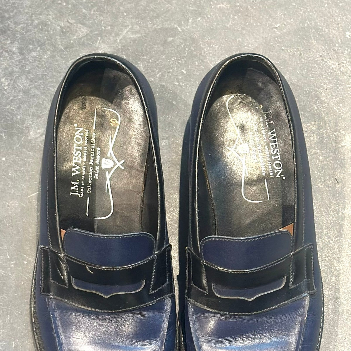 希少【J.M.WESTON】ジェイエムウエストン 180 シグニチャーローファー サントノーレコレクション ローファー カーフ ネイビー×ブラック サイズ4.5D 41ラスト