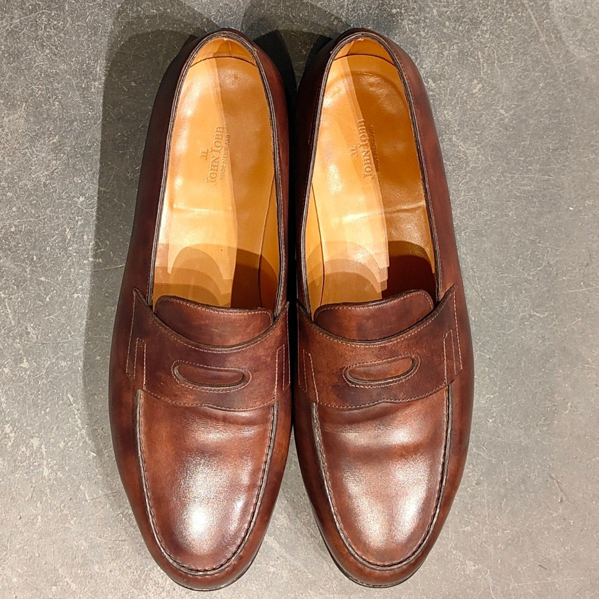 希少 使用数回 【JOHN LOBB】ジョンロブ 旧ロゴ ロペス ローファー ミュージアムカーフ ダークブラウン サイズ UK8.5E 4395ラスト 参考定価¥269,500-