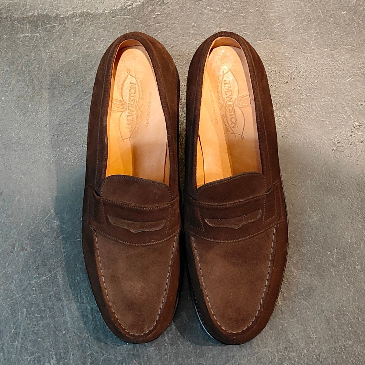 新品未使用 【J.M.WESTON】ジェイエムウエストン 旧旧ロゴ 180 シグネチャーローファー スエード ブラウン 5.5B 定価¥151,800-
