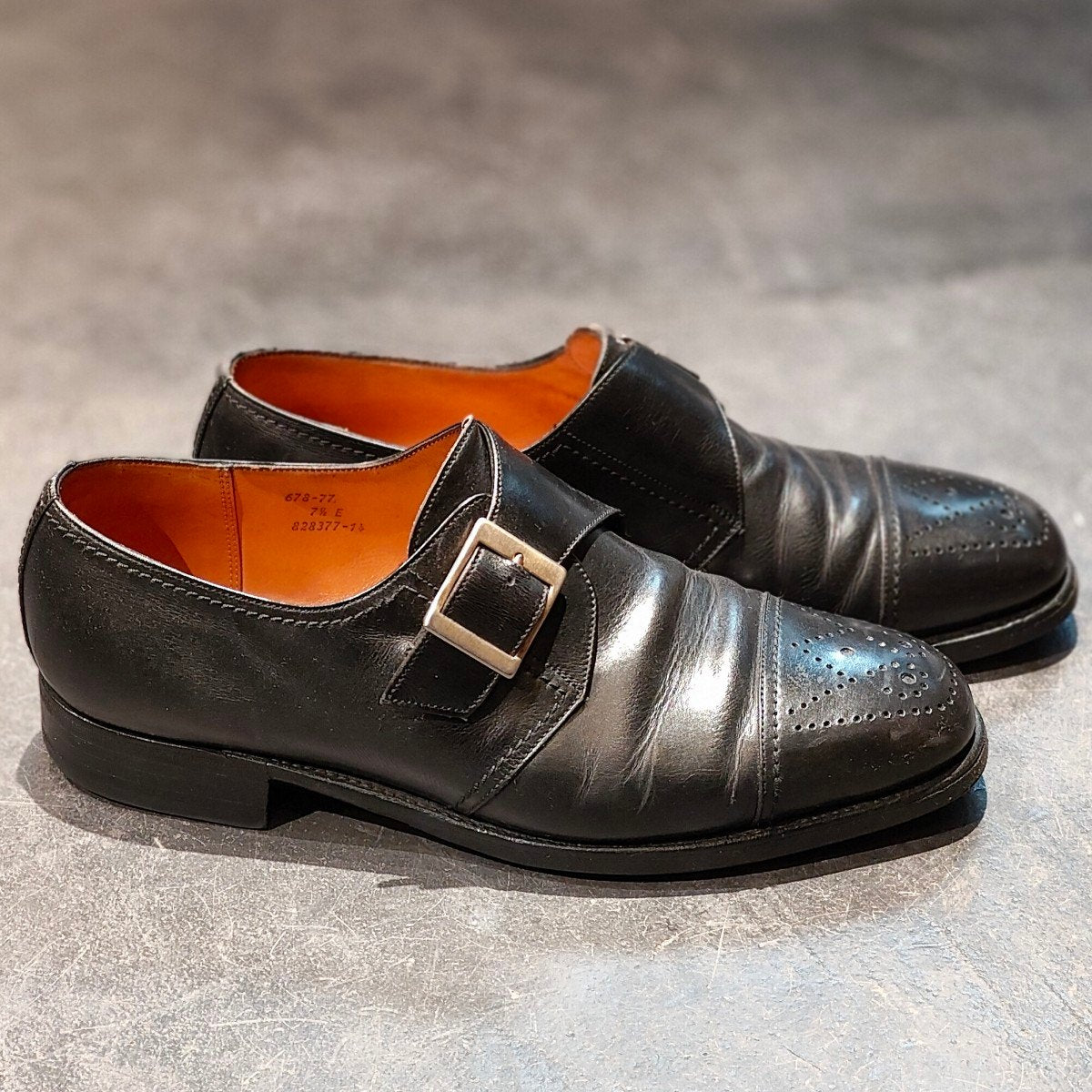 希少【J.M.WESTON】ジェイエムウエストン 旧旧ロゴ シングルモンク Wメダリオン カーフ ブラック サイズUK7.5E