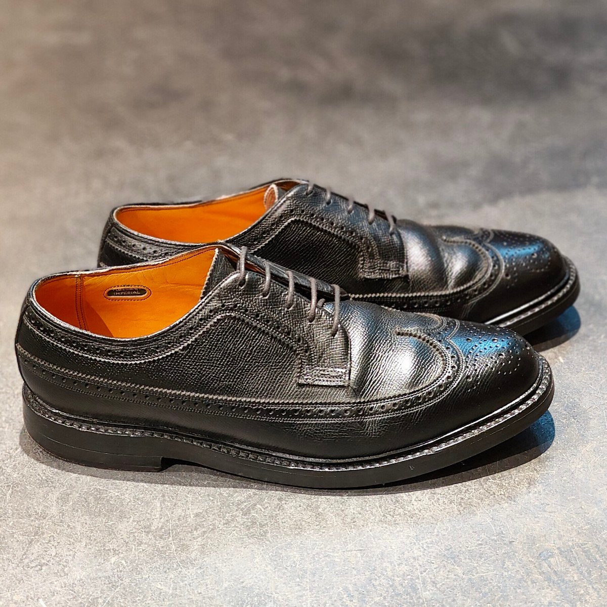 希少 【FLORSHEIM】フローシャイム ケンムール 筆記体ロゴ 緑枠 ウイングチップ グレインレザー ブラック サイズ US9
