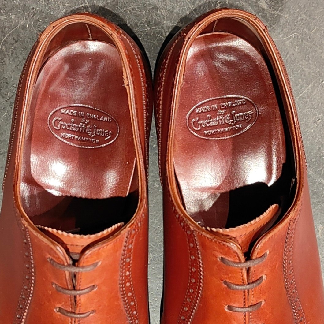 美品 【CROCKETT&JONES】クロケットアンドジョーンズ パンチドキャップトゥ カーフ ブラウン サイズUK8D 337ラスト 参考定価¥154,000-