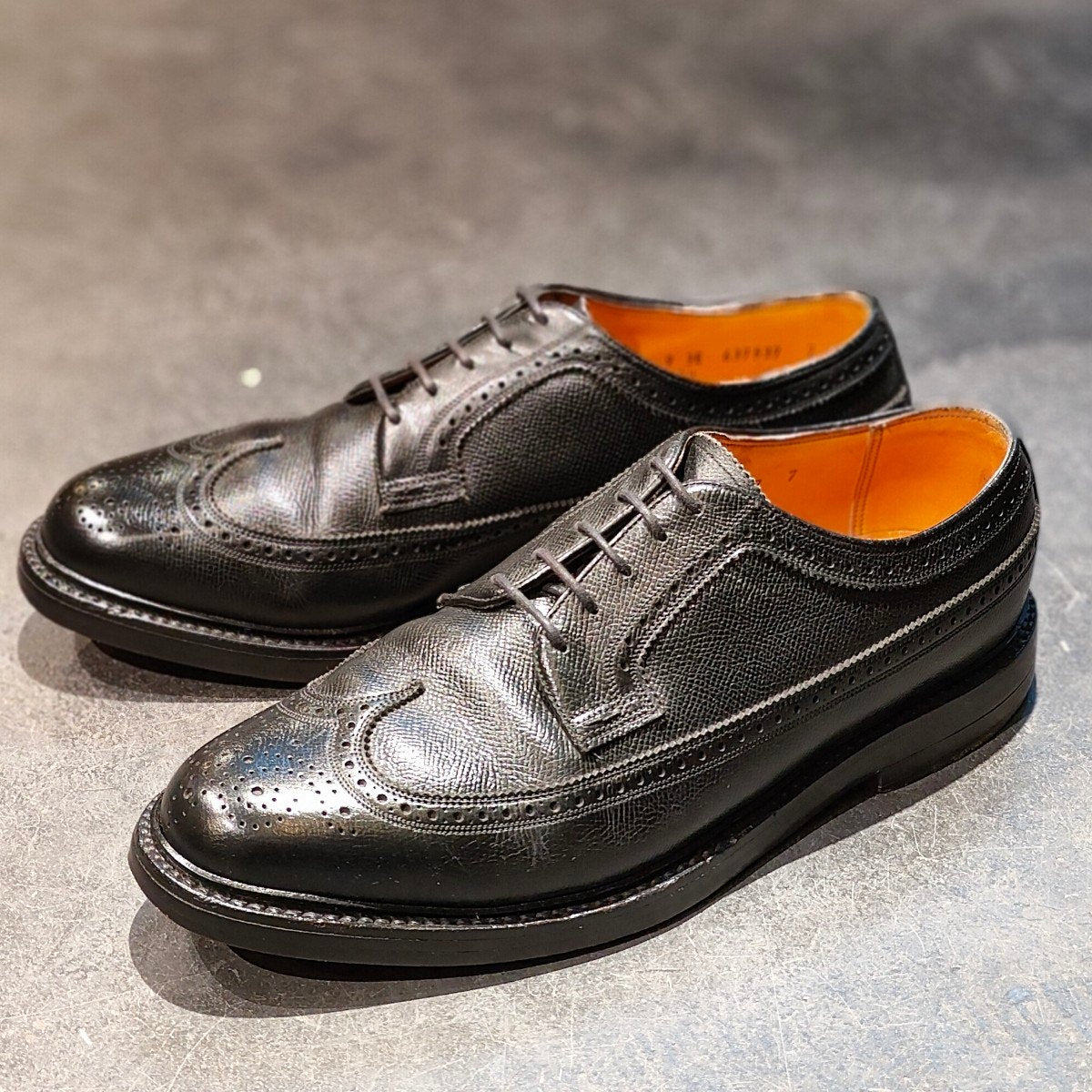 希少 【FLORSHEIM】フローシャイム ケンムール 筆記体ロゴ 緑枠 ウイングチップ グレインレザー ブラック サイズ US9