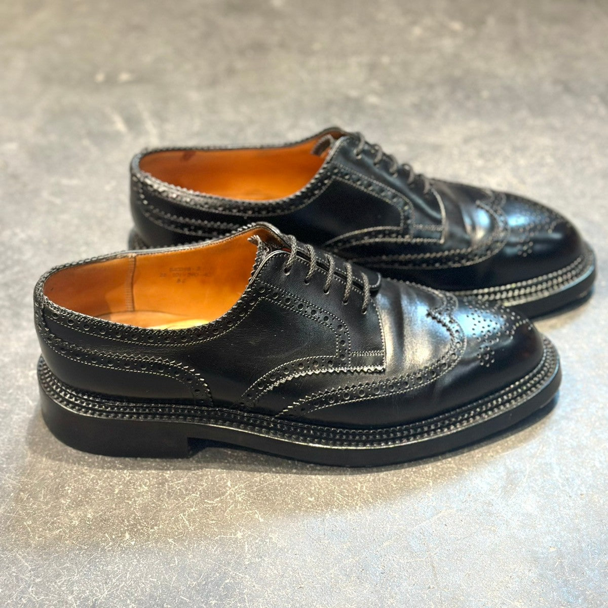 極美品【J.M.WESTON】ジェイエムウエストン ウイングチップ 590 トリプルソールダービー カーフ ブラック サイズ8C 22ラスト