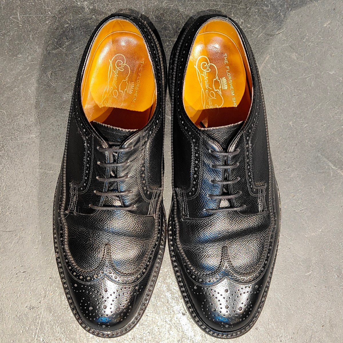 希少 【FLORSHEIM】フローシャイム ケンムール 筆記体ロゴ 緑枠 ウイングチップ グレインレザー ブラック サイズ US9