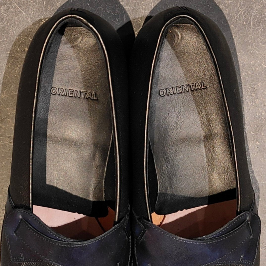 新品未使用【ORIENTAL】オリエンタル 8500 バタフライローファー グレインレザーカーフコンビ ブラックブルー サイズ US7.5