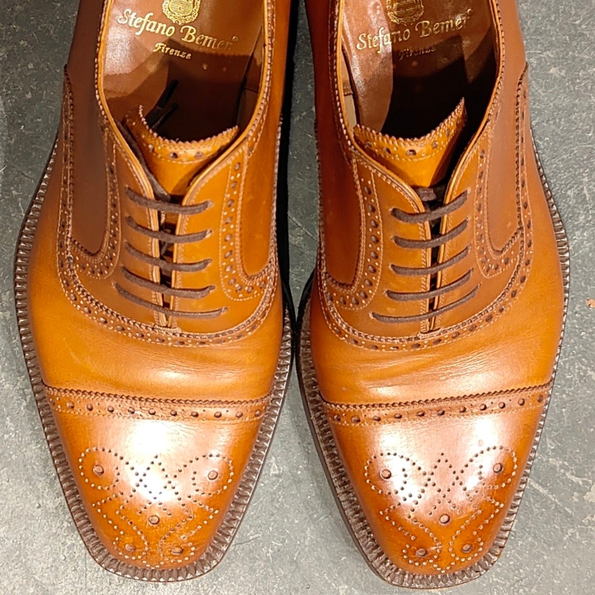 希少 美品【Stefano Bemer】ステファノベーメル セミブローグ カーフ ブラウン サイズ40