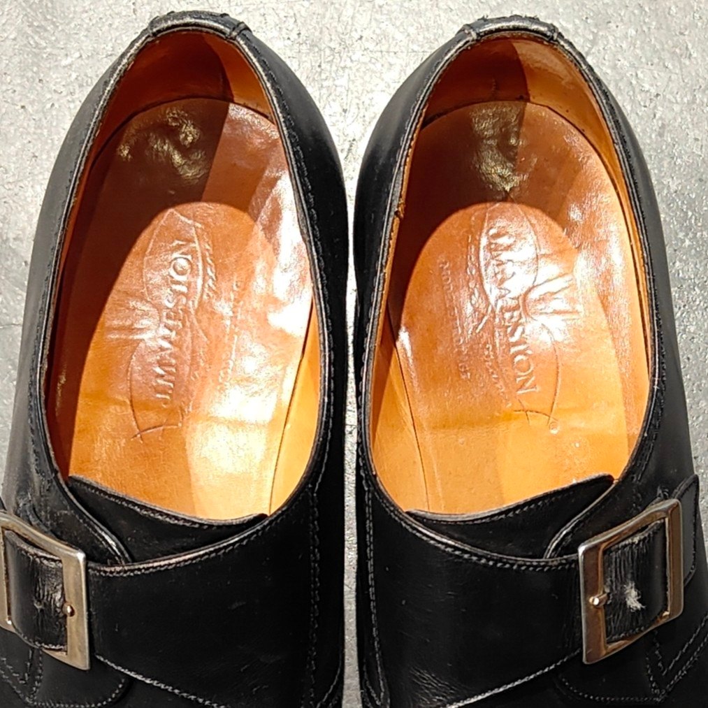 希少【J.M.WESTON】ジェイエムウエストン 旧旧ロゴ シングルモンク Wメダリオン カーフ ブラック サイズUK7.5E