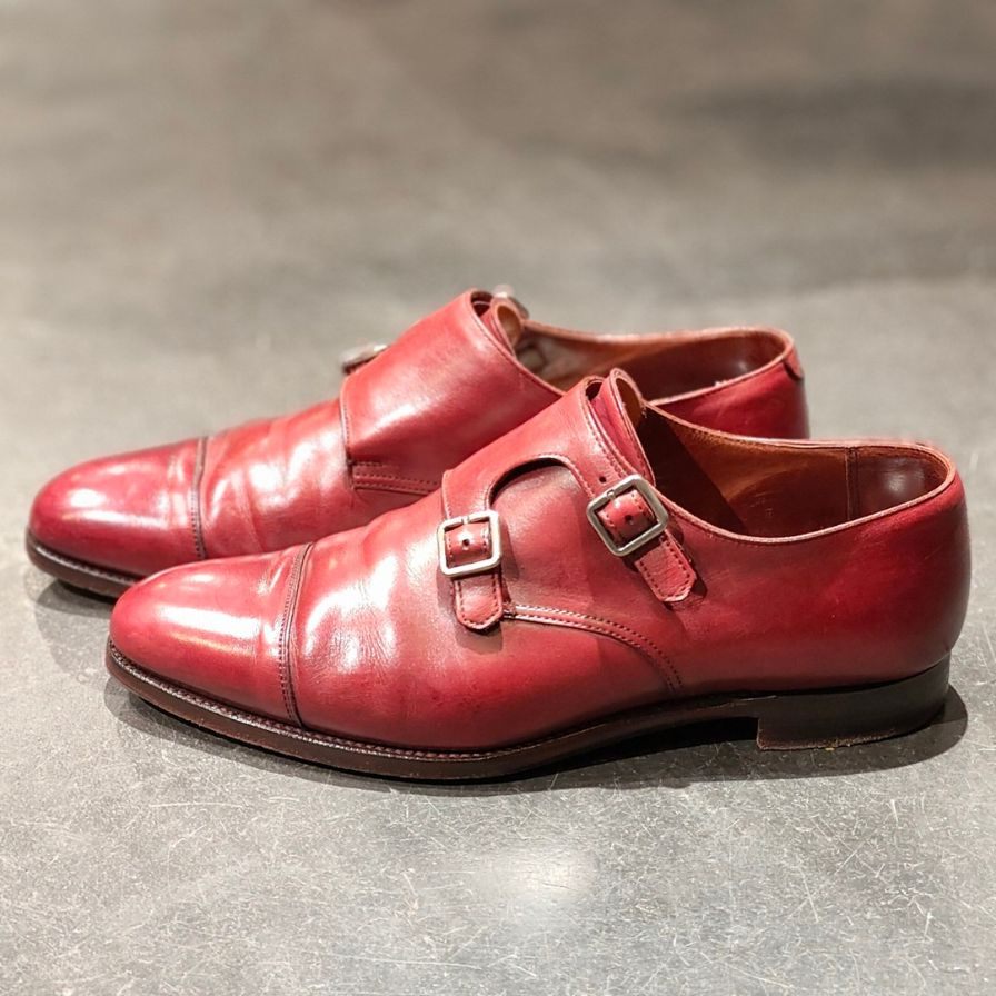 【CROCKETT&JONES】クロケット&ジョーンズ レプトン ダブルモンクストラップ バーガンディ カーフ サイズUK8E 337ラスト 参考定価¥159,500-