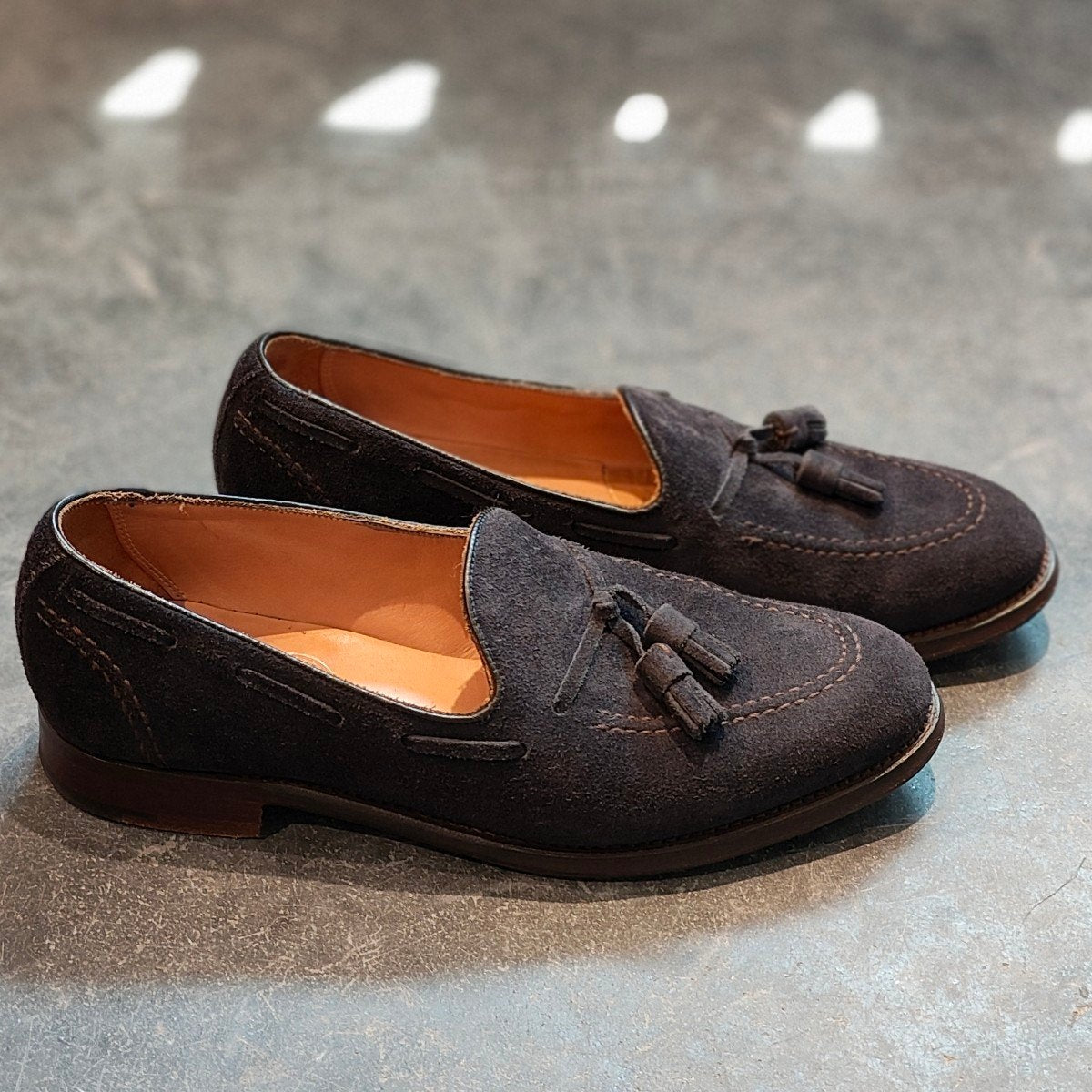 美品【JOSEPH CHEANEY】ジョセフチーニー ハリー タッセルローファー スエード ネイビー サイズUK7 参考定価¥92,400-